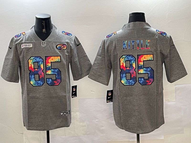 Men San Francisco 49ers 85 Kittle Grey Rainbow 2024 Nike Limited NFL Jersey style 1